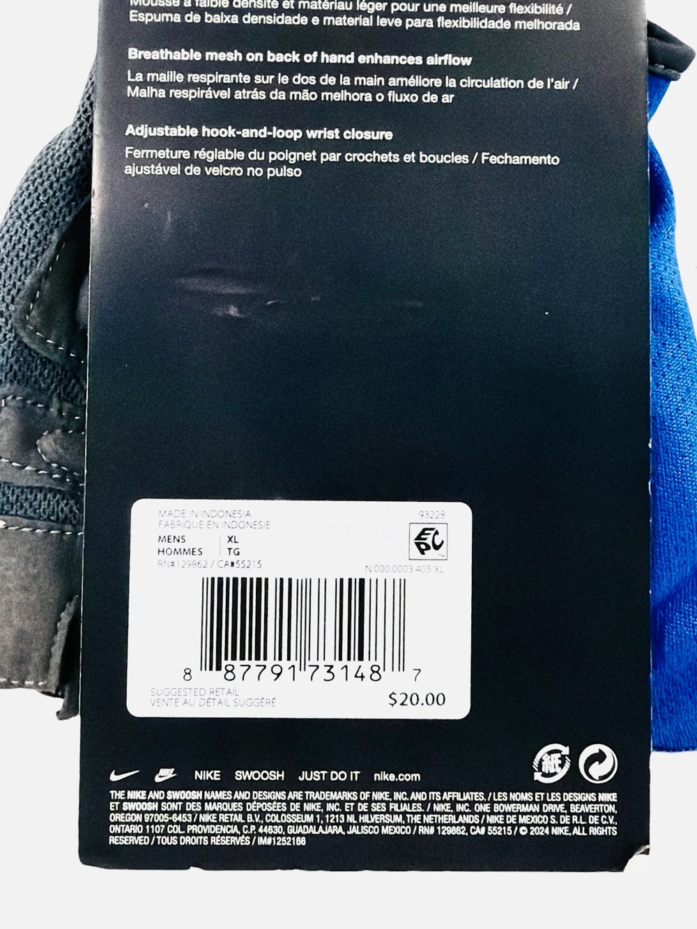 Nike Men's Essential Fitness Gloves, Game Royal/Anthracite/White Size XL - Picture 7 of 7